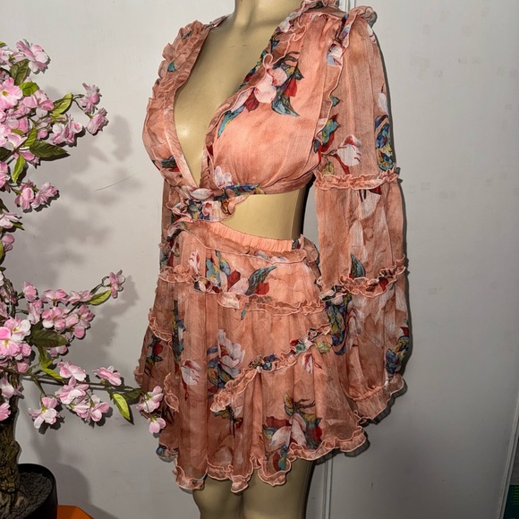 Luxxel Dresses & Skirts - Luxxel Floral Ruffle Dress in Peach and Multicolor